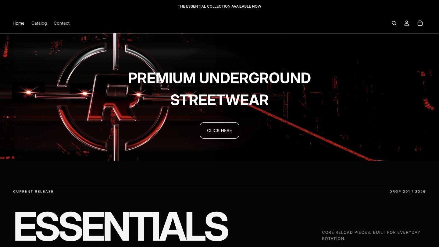 Reload Clothing website homepage